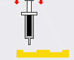 Animation of the soft enamel process: the design is die struck, then recessed areas are filled with enamel colour