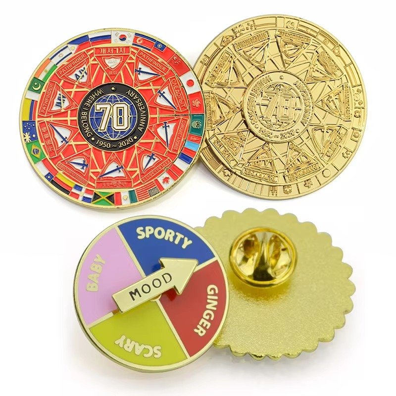 Custom enamel pins and challenge coins with soft enamel colour fill