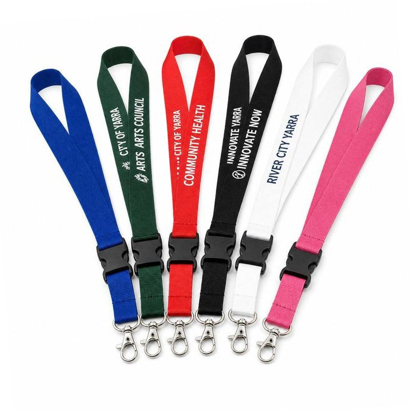 Custom printed lanyards with safety breakaway and metal hook