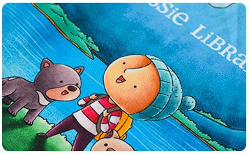 Digitally printed canvas bag reproducing a colourful illustrated character design