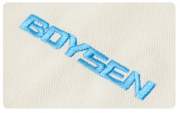 Blue BOYSEN logo embroidered on canvas fabric